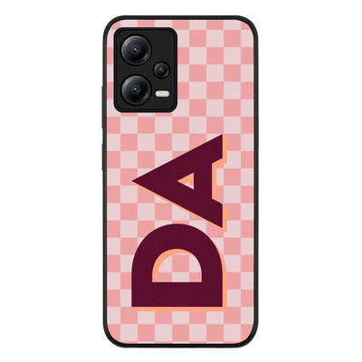 Custom Monogram Initial Small Checkerboard Phone Case - Poco - X5 5G / Redmi Note 12 / Rugged Black