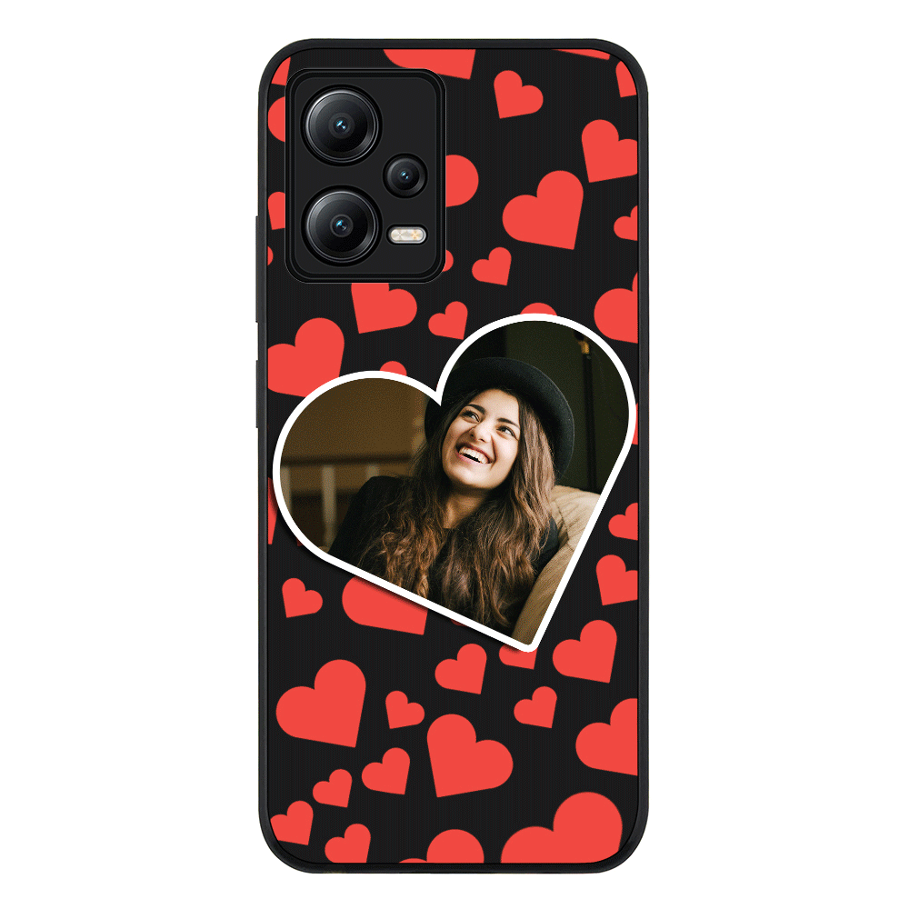 Custom Photo Heart shaped Phone Case - Poco - X5 5G / Redmi Note 12 / Rugged Black - Stylizedd