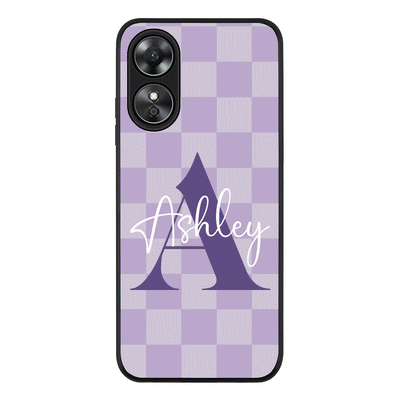 Oppo A17 Rugged Black Personalized Name Initial Monogram Checkerboard, Phone Case - Oppo - Stylizedd.com