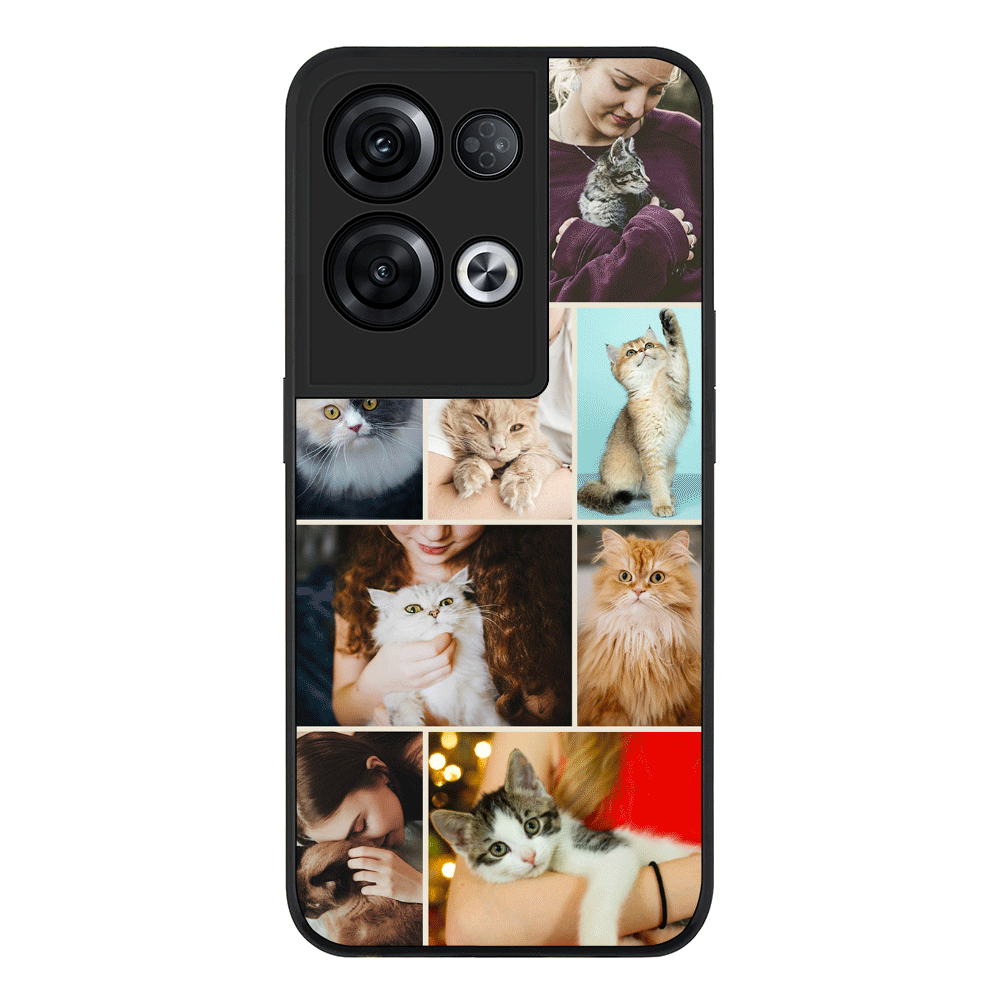 Oppo Reno 8 Pro / Rugged Black Personalised Photo Collage Grid Pet Cat, Phone Case - Oppo - Stylizedd.com
