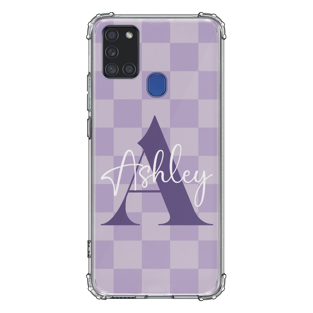 Samsung Galaxy A21S / Clear Classic Personalized Name Initial Monogram Checkerboard, Phone Case - Samsung A Series - Stylizedd.com