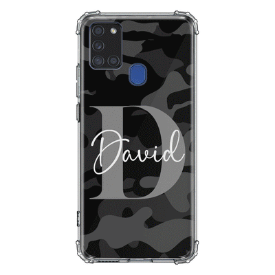 Samsung Galaxy A21S / Clear Classic Phone Case Personalized Name Camouflage Military Camo Phone Case - Samsung A Series - Stylizedd