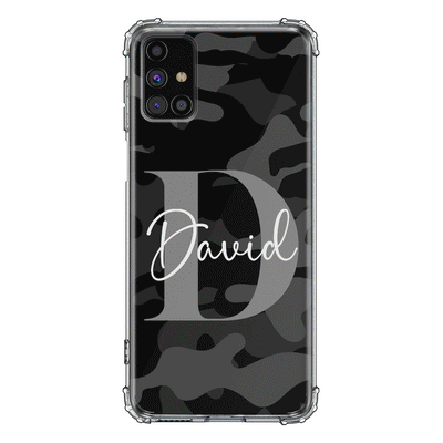 Samsung Galaxy M51 / Clear Classic Personalized Name Camouflage Military Camo Phone Case, Stylizedd.com in Dubai Sharjah UAE UK  