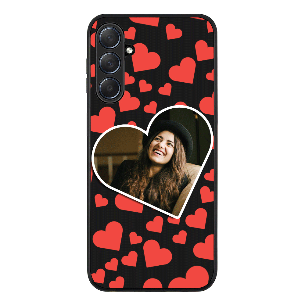 Custom Photo Heart shaped Phone Case - Samsung M Series - Galaxy M54 5G / Rugged Black - Stylizedd