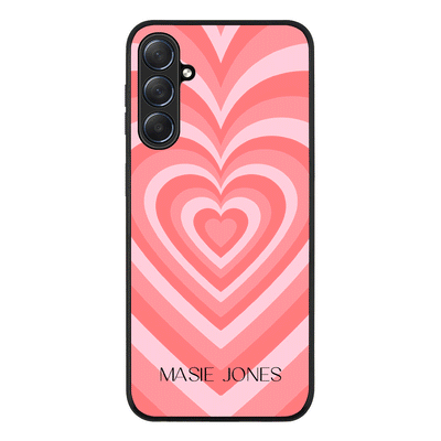 Personalized Name Retro Hearts Phone Case - Samsung M Series - Galaxy M54 5G / Rugged Black -