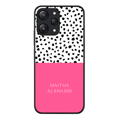 Personalized Text Colorful Spotted Dotted Phone Case - Redmi - 12 4G / Rugged Black - Stylizedd