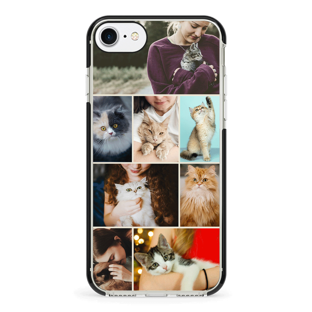 Apple iPhone 7/8/SE (2020) / Impact Pro Black Phone Case Personalised Photo Collage Grid Pet Cat, Phone Case - Stylizedd